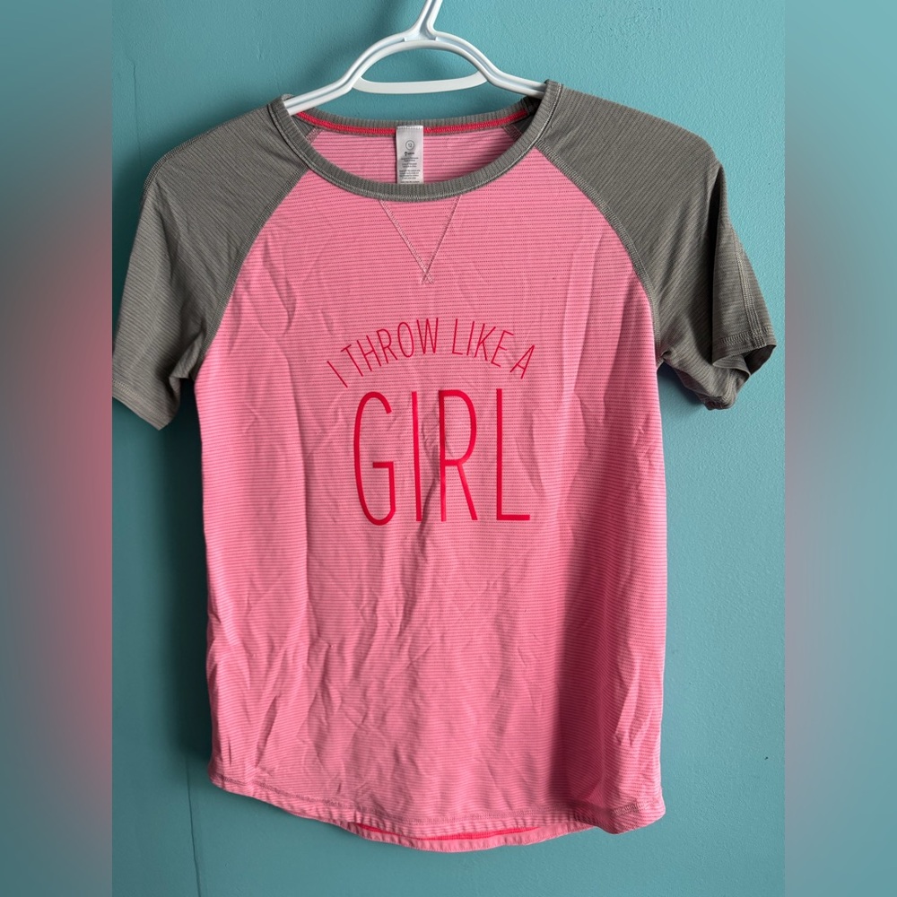 Ivivva by lululemon Pink & Gray Girls' Raglan Tee - "I Throw Like A Girl"